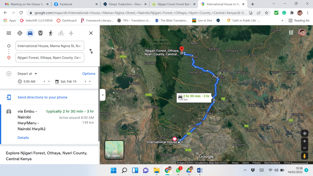 directions to Njigari forest hiking area