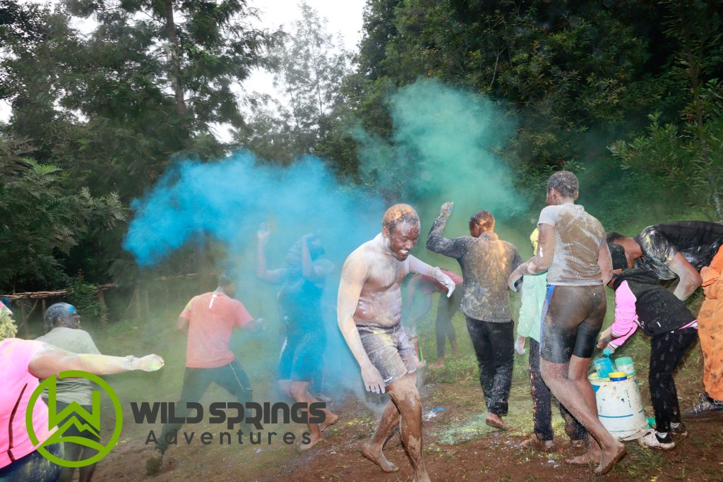 A picture showing Color splash games during a team building session at Kabia falls 