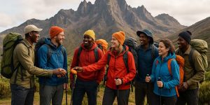 A photo showing Mountain tourists tipping mountain crew.